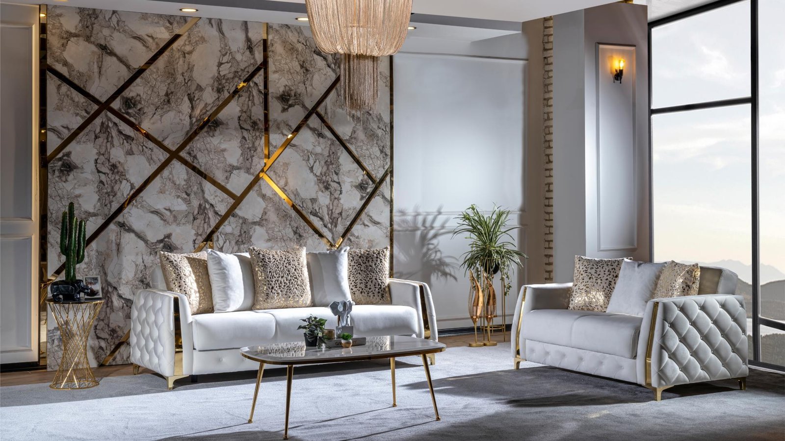 LUST 2 PC Living Room Sets IN OFF WHITE