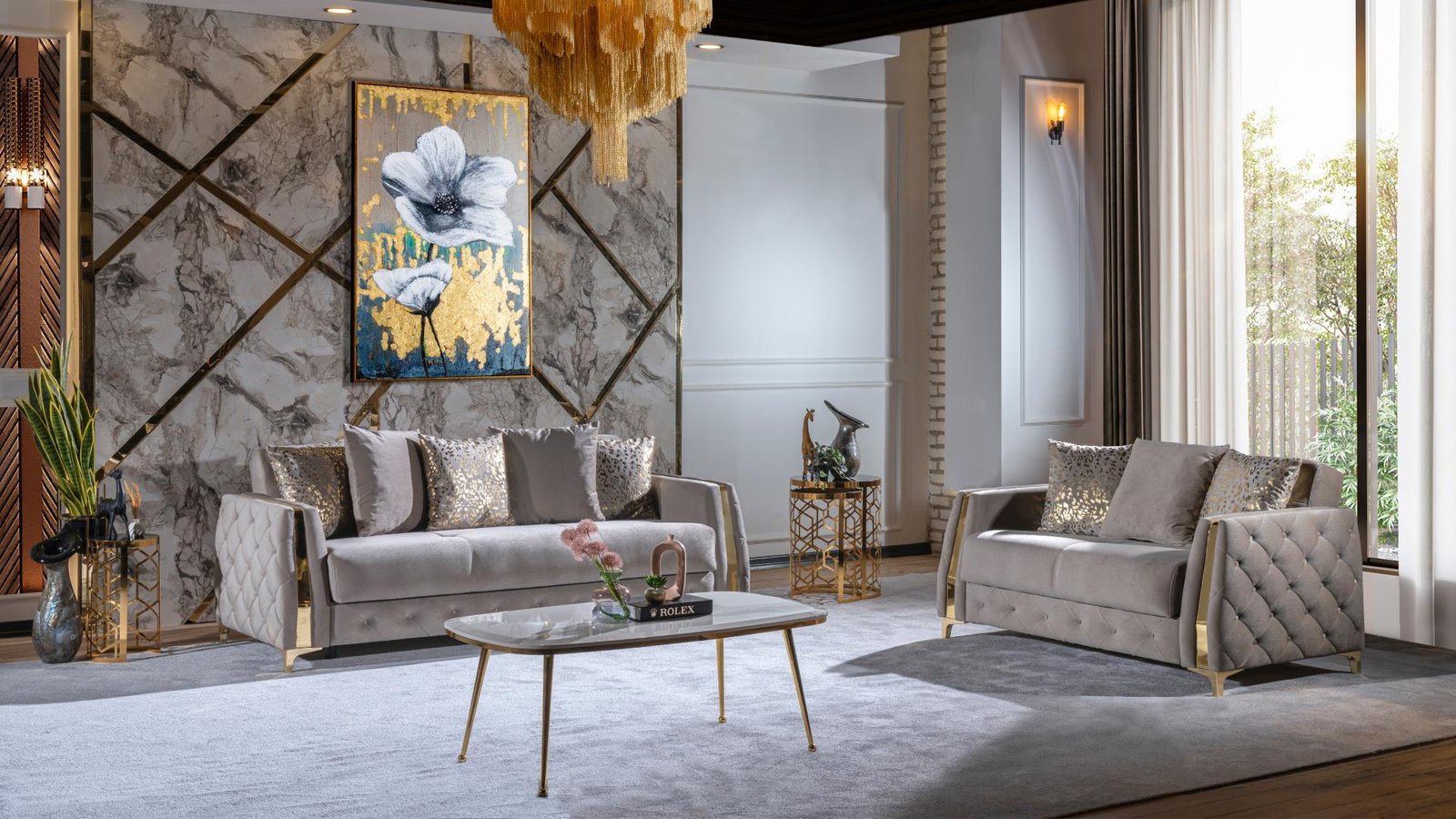 LUST 2 PC Living Room Sets IN TAUPE