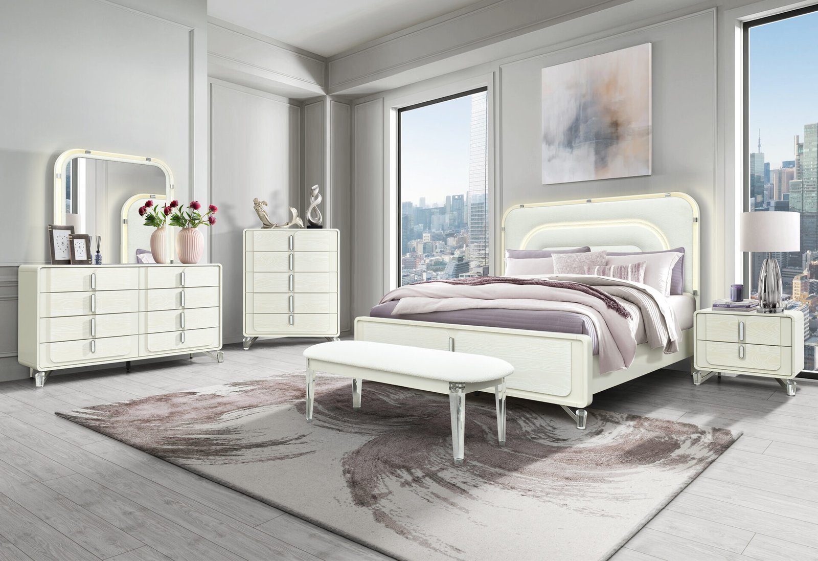 LYRA BEIGE KING BED WITH LED - Image 4