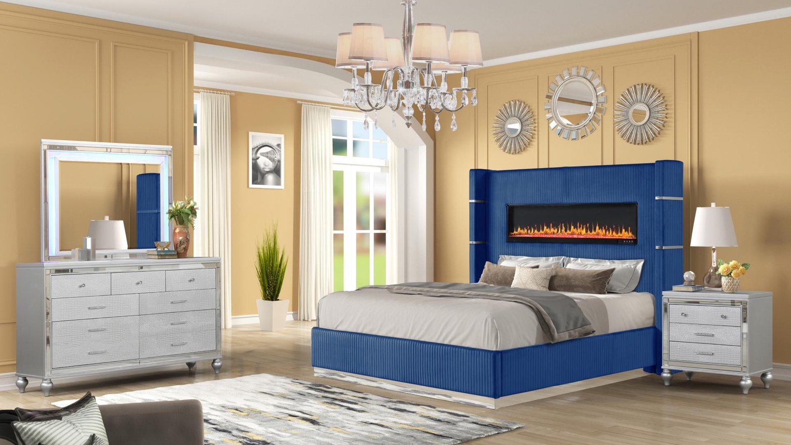 LIZELLE QUEEN 4 PC BEDROOM SET IN NAVY