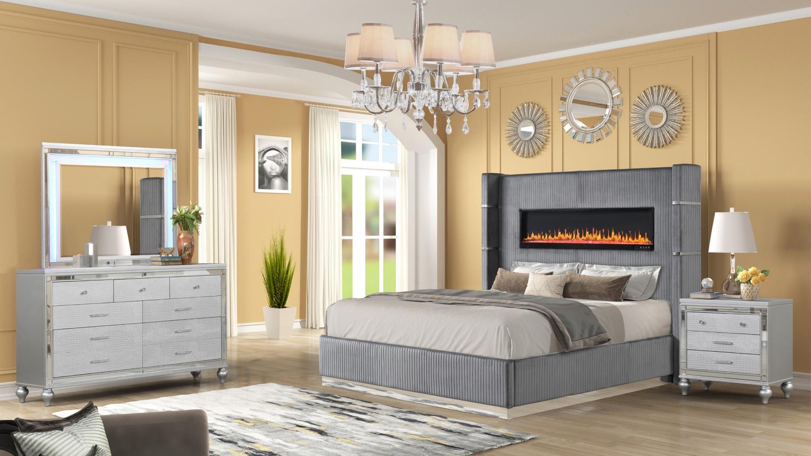 LIZELLE QUEEN 4 PC BEDROOM SET IN GRAY