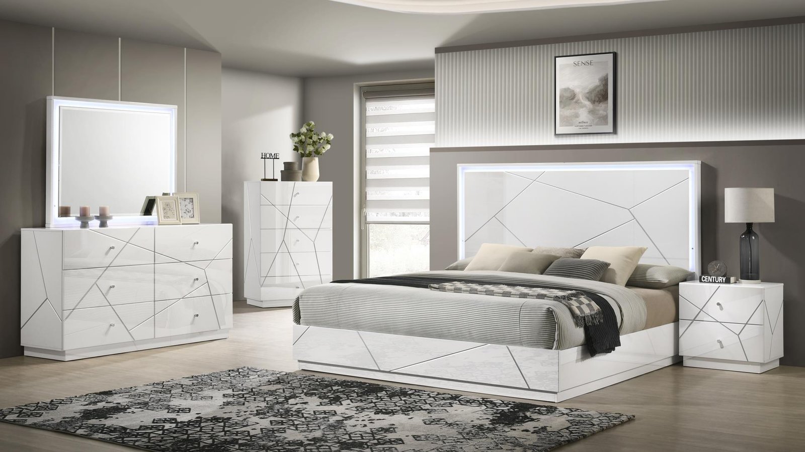 MANHATTAN KING 4 PC BEDROOM SET IN WHITE