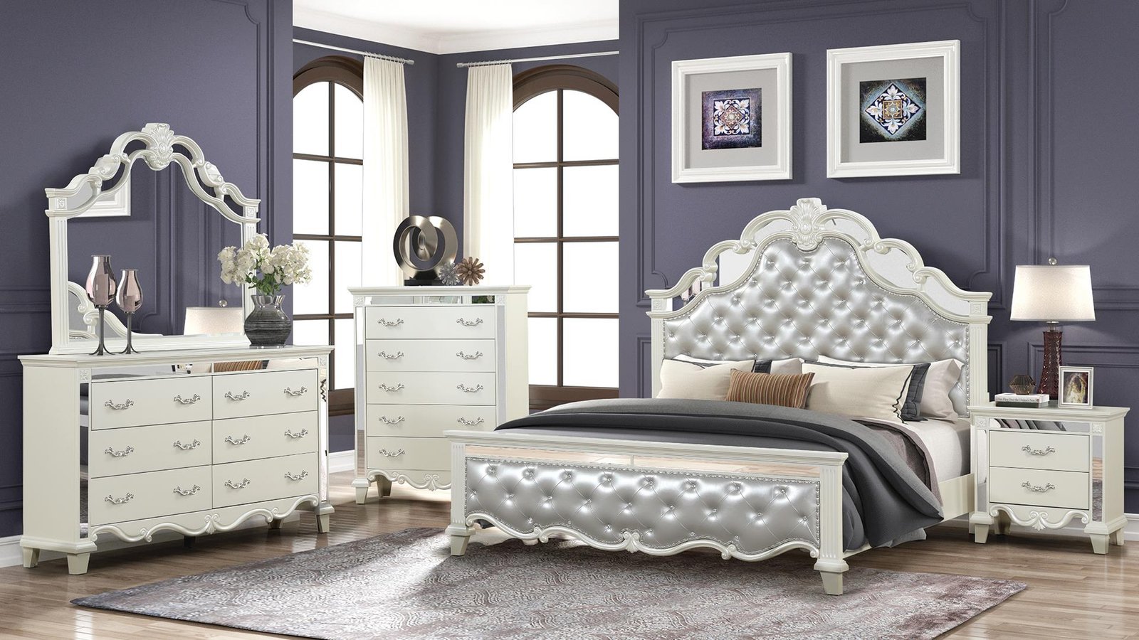 MILAN QUEEN 4 PC BEDROOM SET IN MILKY WHITE - Image 3