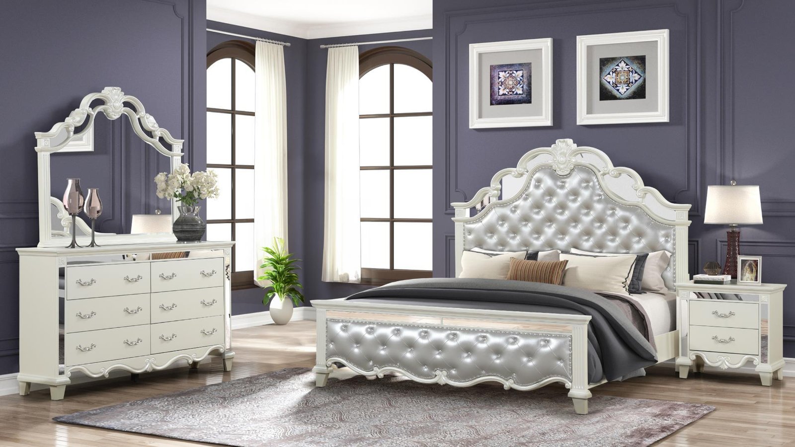 MILAN QUEEN 4 PC BEDROOM SET IN MILKY WHITE - Image 2