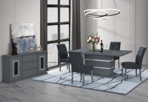 MONACO DARK GREY DINING TABLE AND 6 MONACO DARK GREY DINING CHAIRS