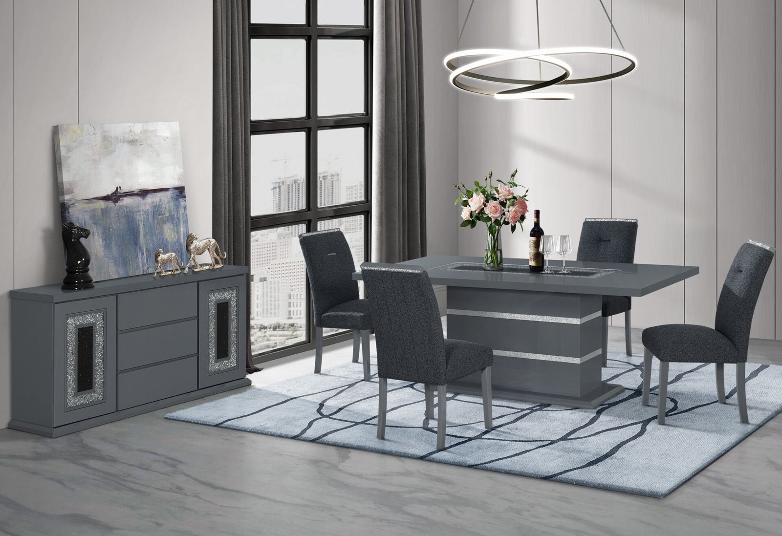 MONACO DARK GREY DINING TABLE AND 6 MONACO DARK GREY DINING CHAIRS