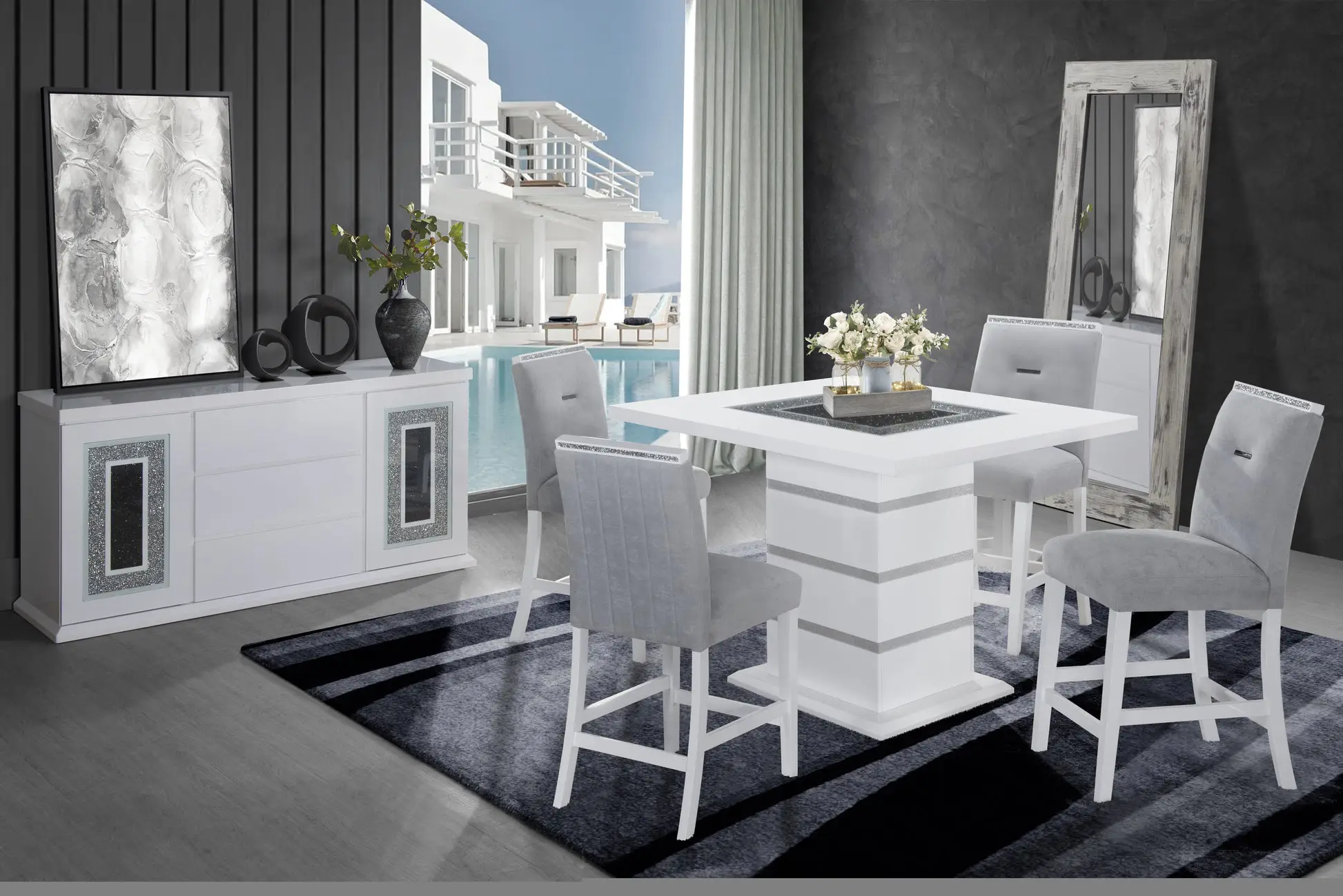 MONACO WHITE BAR TABLE + MONACO BS-N