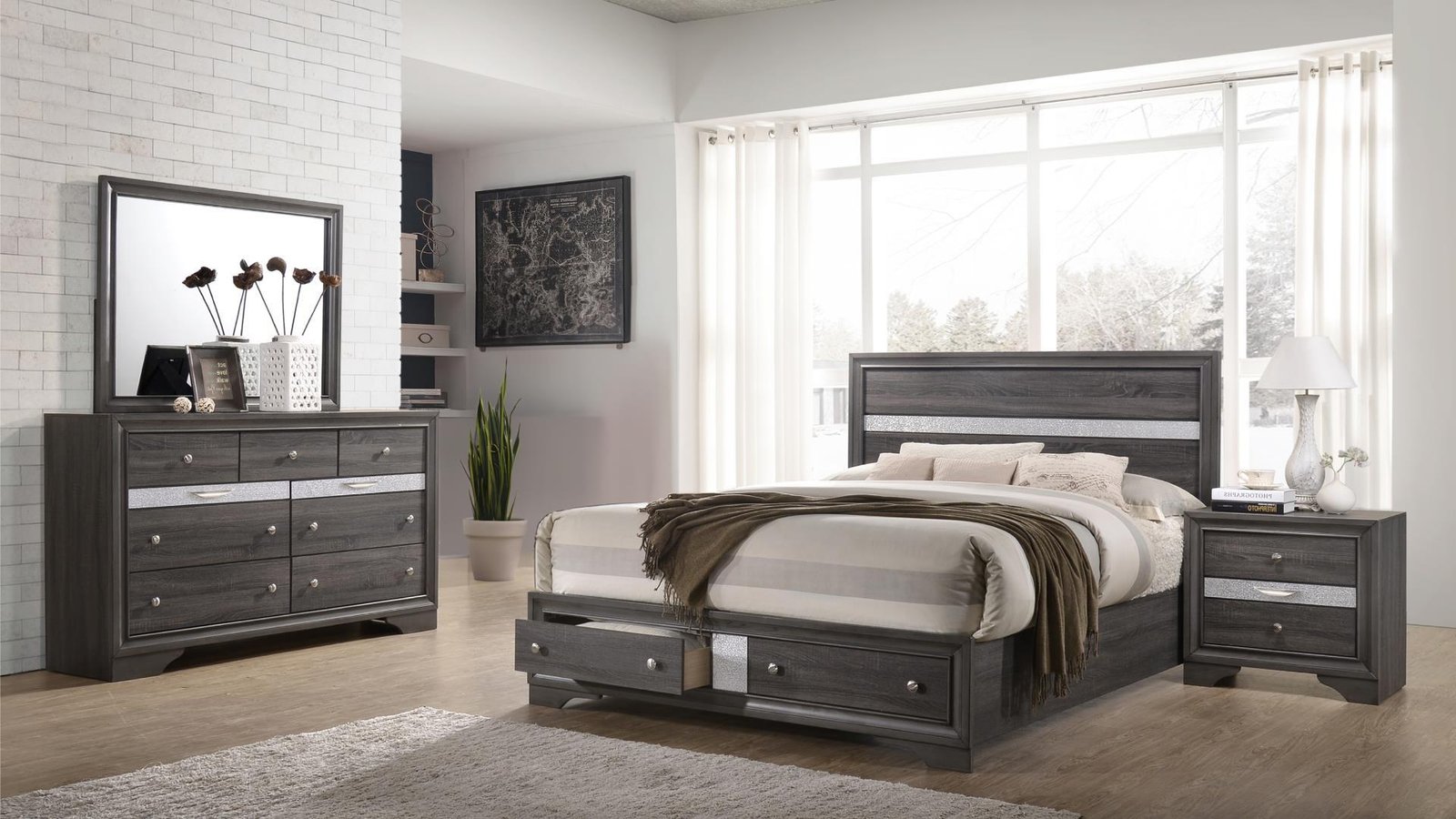 MATRIX QUEEN 4 PC BEDROOM SET IN GRAY