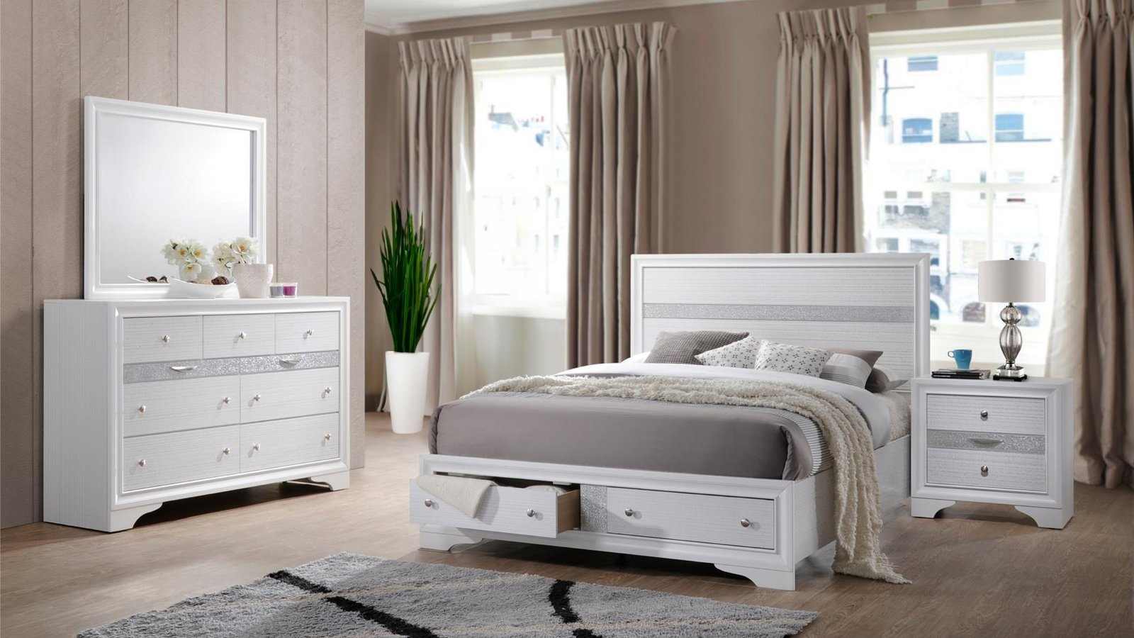 MATRIX QUEEN 4 PC BEDROOM SET IN WHITE