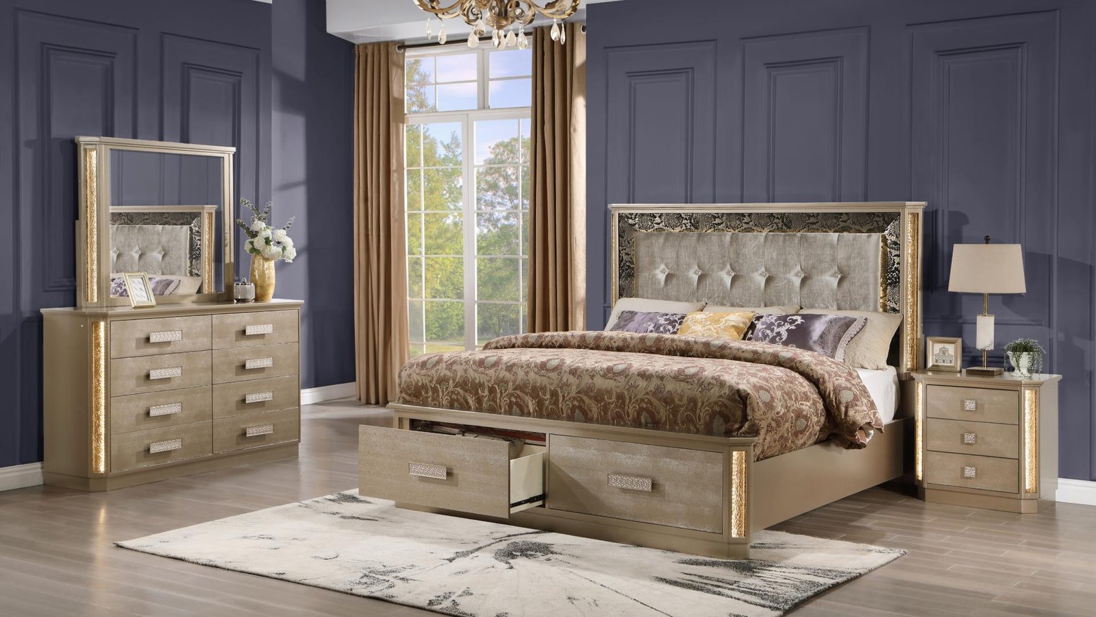 MEDUSA KING 4 PC BEDROOM SET IN GOLD