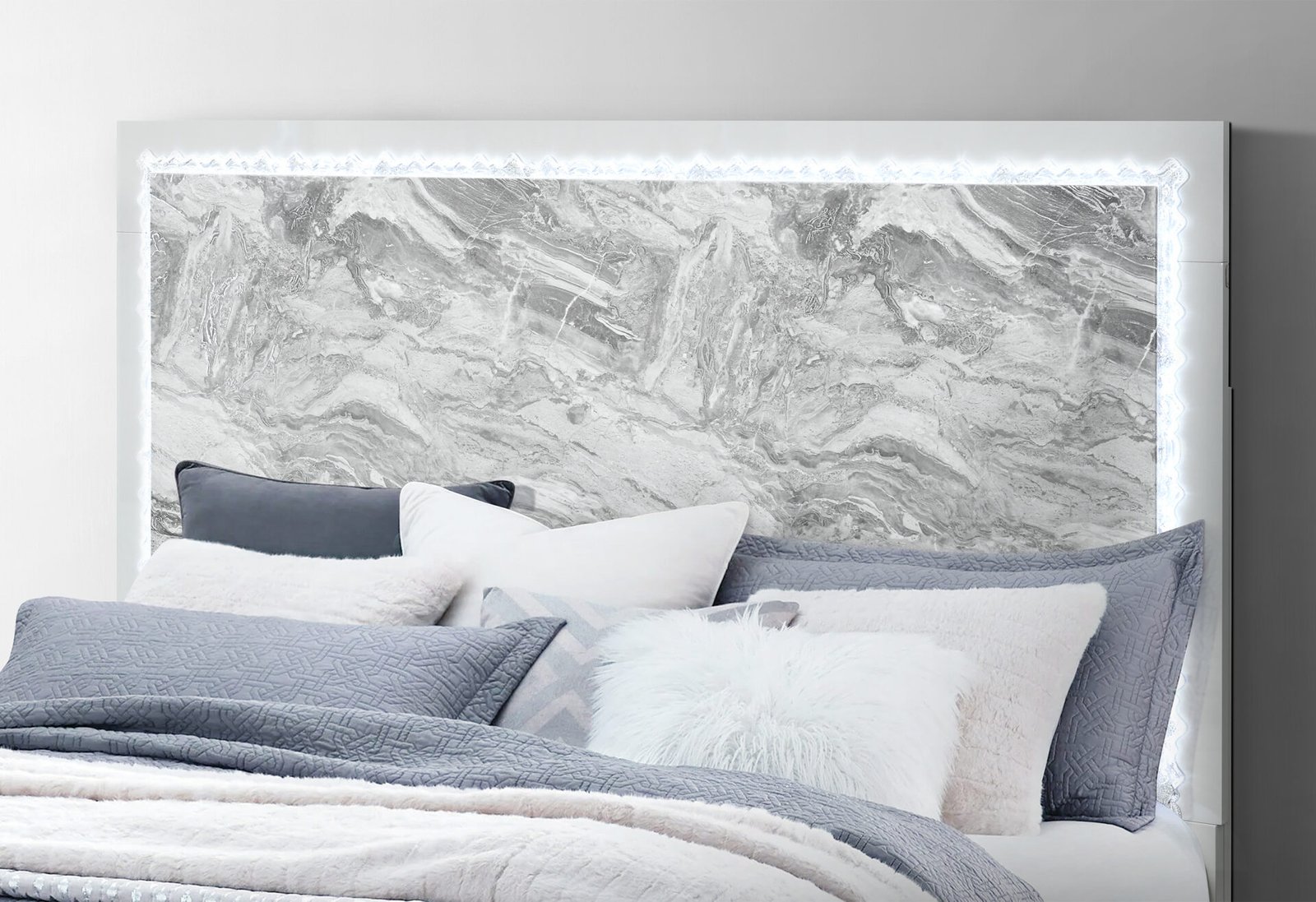 NAOMI SILVER MARBLE QUEEN BED GROUP - Image 2