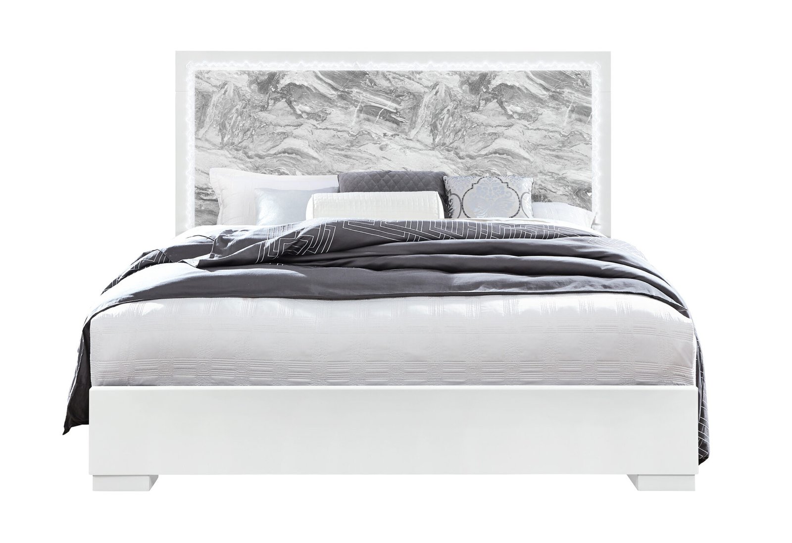 NAOMI SILVER MARBLE KING BED WITH LED