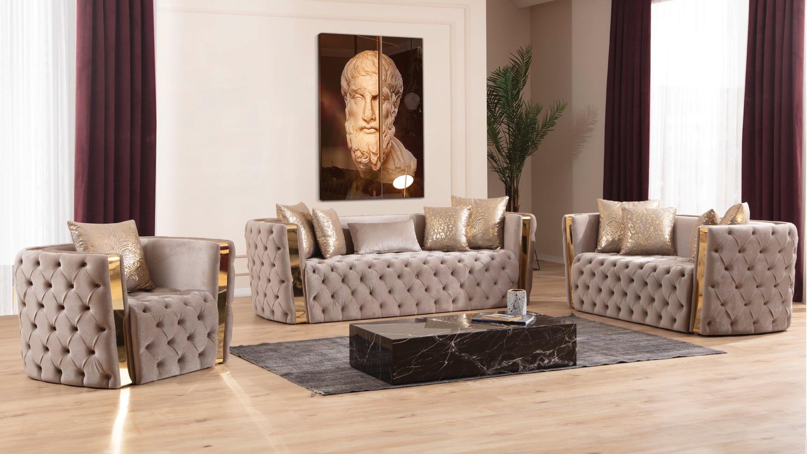 NAOMI 2 PC Living Room Sets TAUPE – C