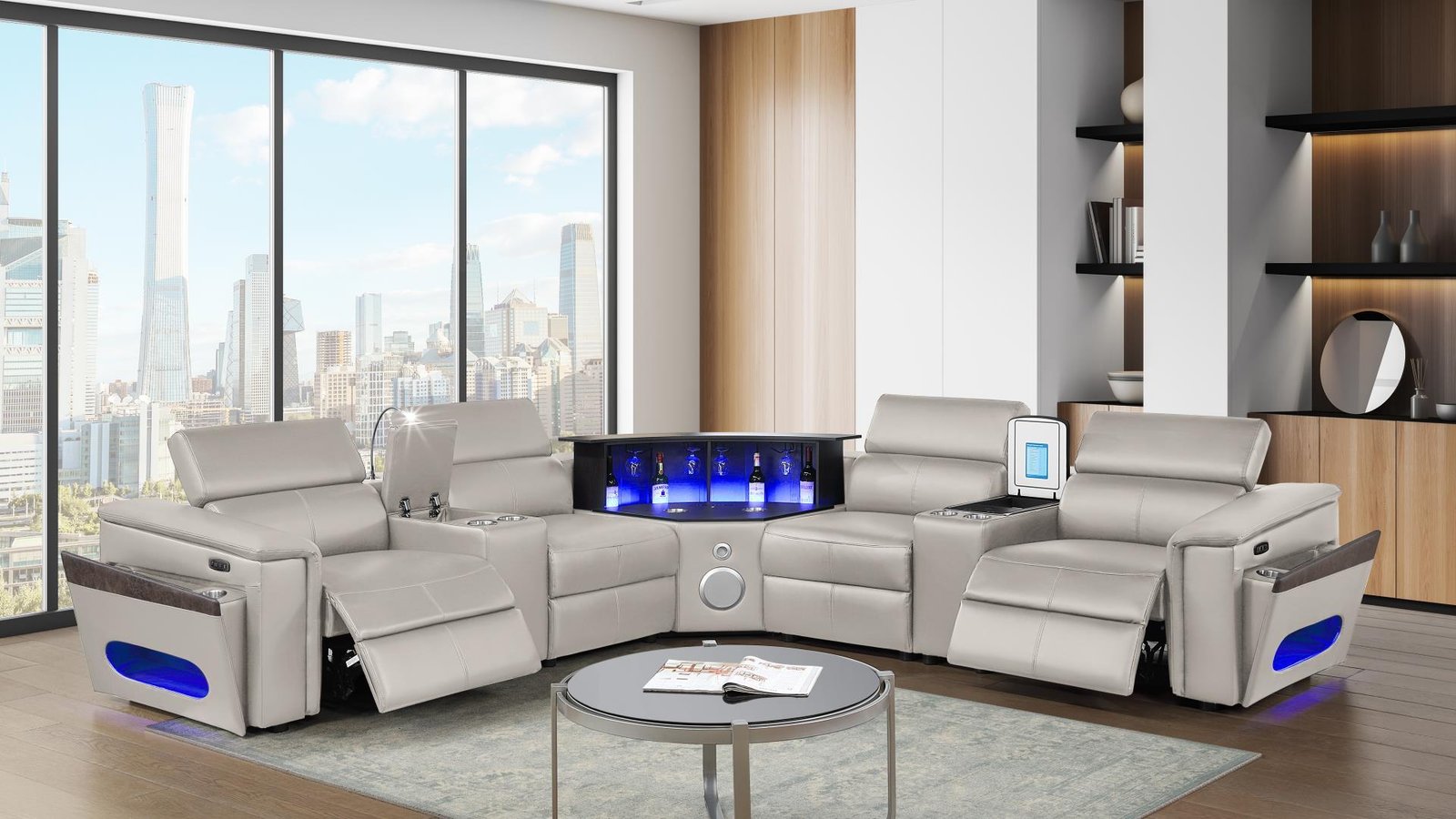 NOVA SECTIONAL WITH 1 CONSOLE (FRIDGE) – GRAY