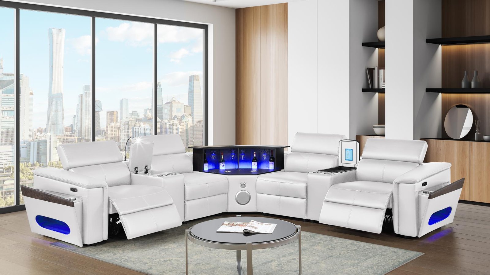 NOVA SECTIONAL WITH 1 CONSOLE (FRIDGE) – WHITE