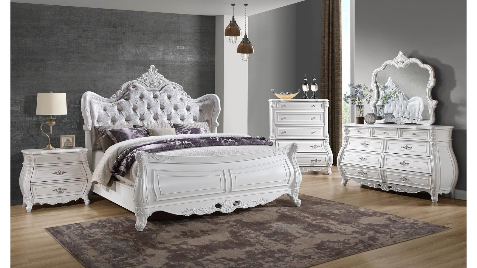 OPULENCE QUEEN 5 PC BEDROOM SET IN WHITE