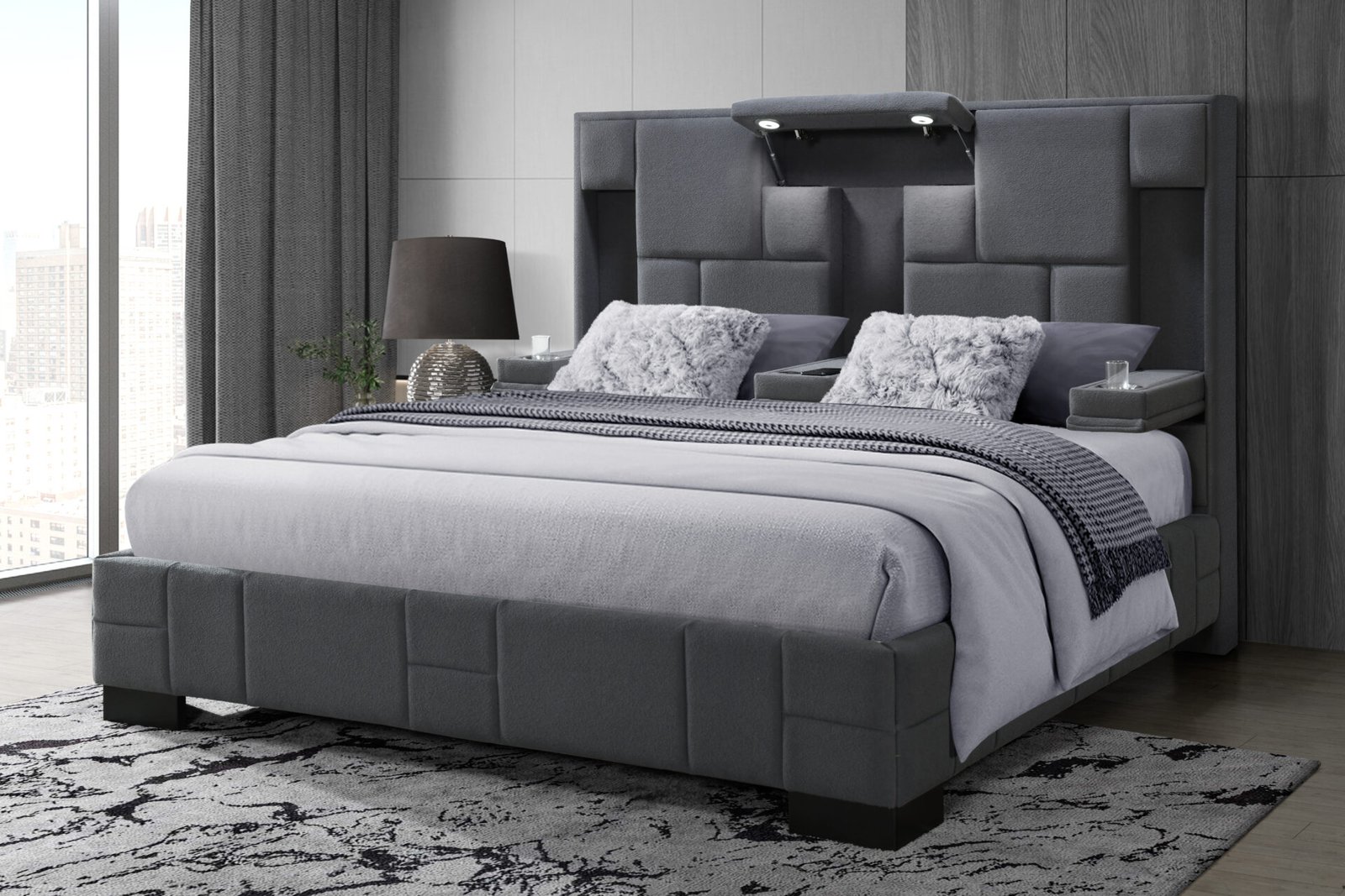 OSCAR DARK GREY 8 KING BED NO WOOD TRIM
