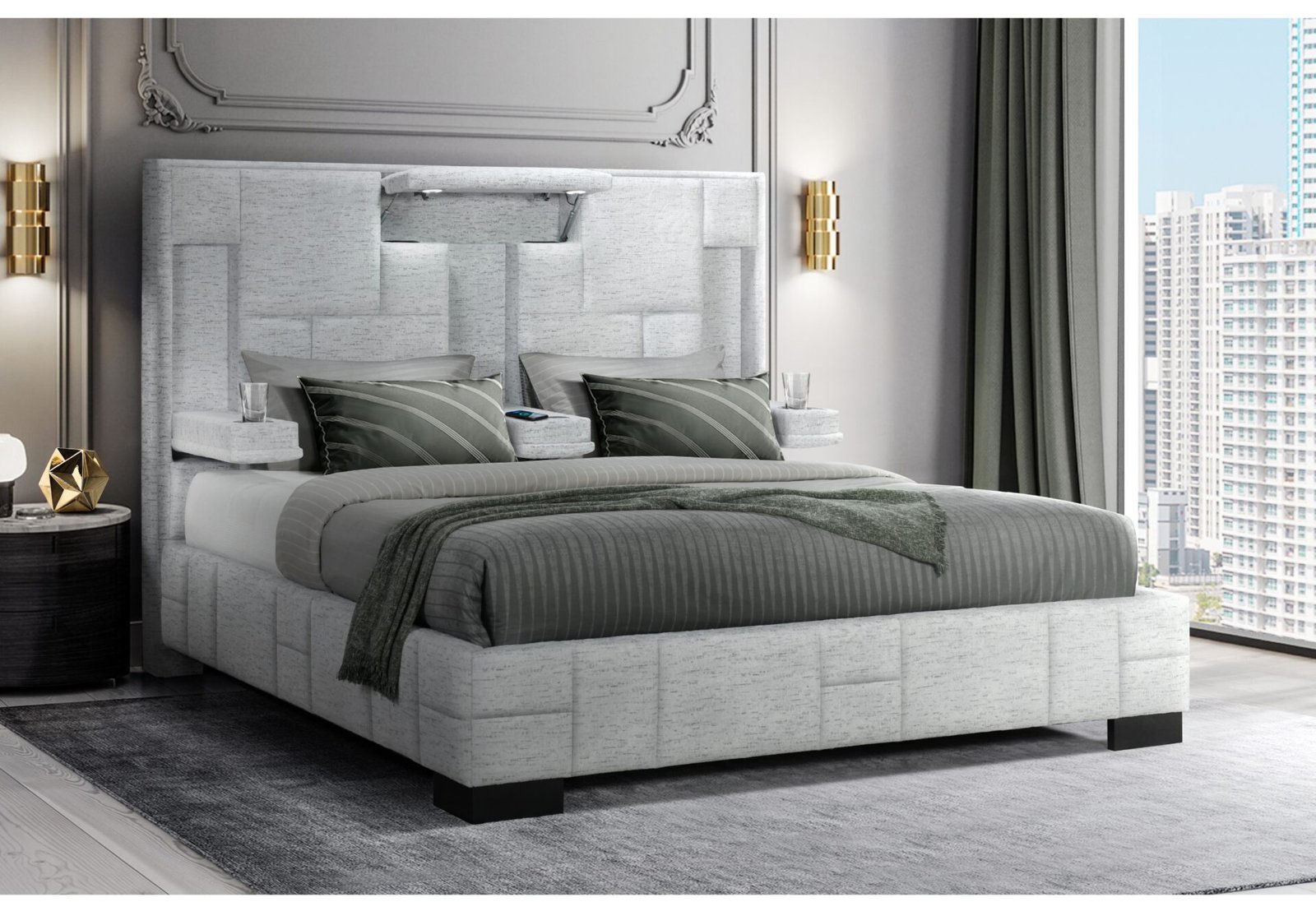 OSCAR GREY QUEEN BED NO WOOD TRIM