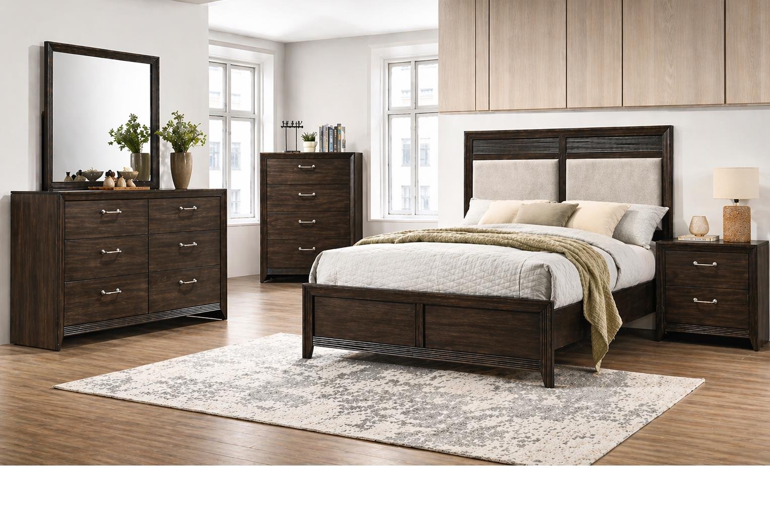 PALERMO KING 5 PC WALL PIER NS BEDROOM SET DARK BROWN