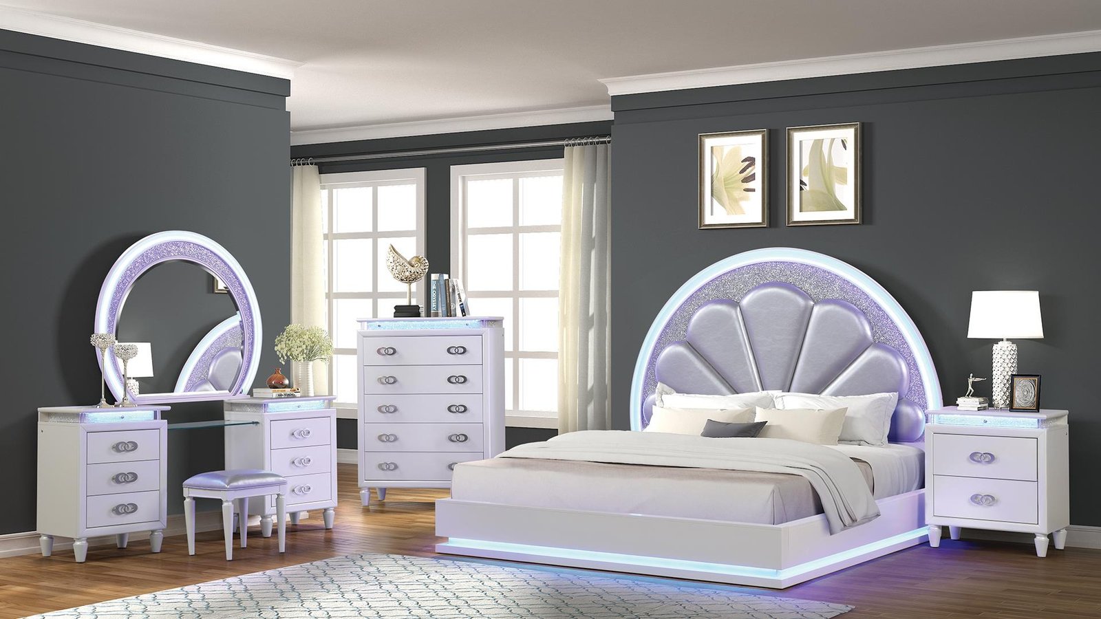 PERLA QUEEN 4 PC VANITY BEDROOM SET IN MILKY WHITE - Image 4