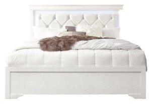 POMPEI METALLIIC WHITE KING BED WITH LED