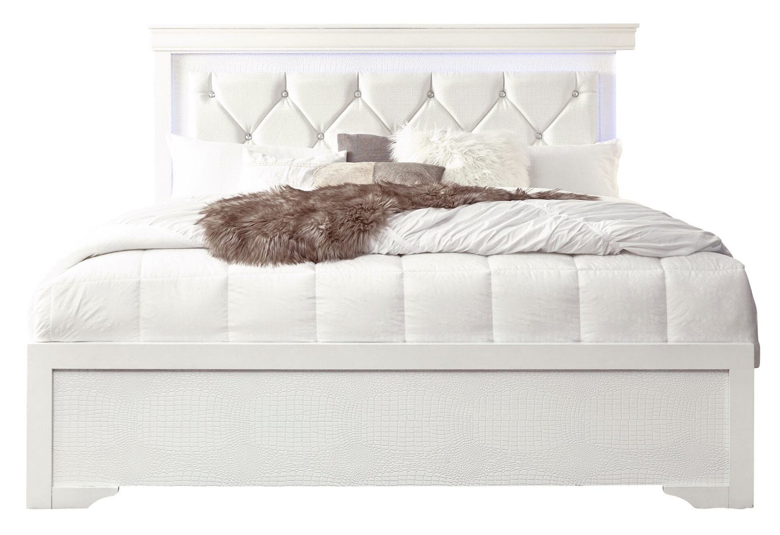 POMPEI METALLIC WHITE FULL BED WITH LED