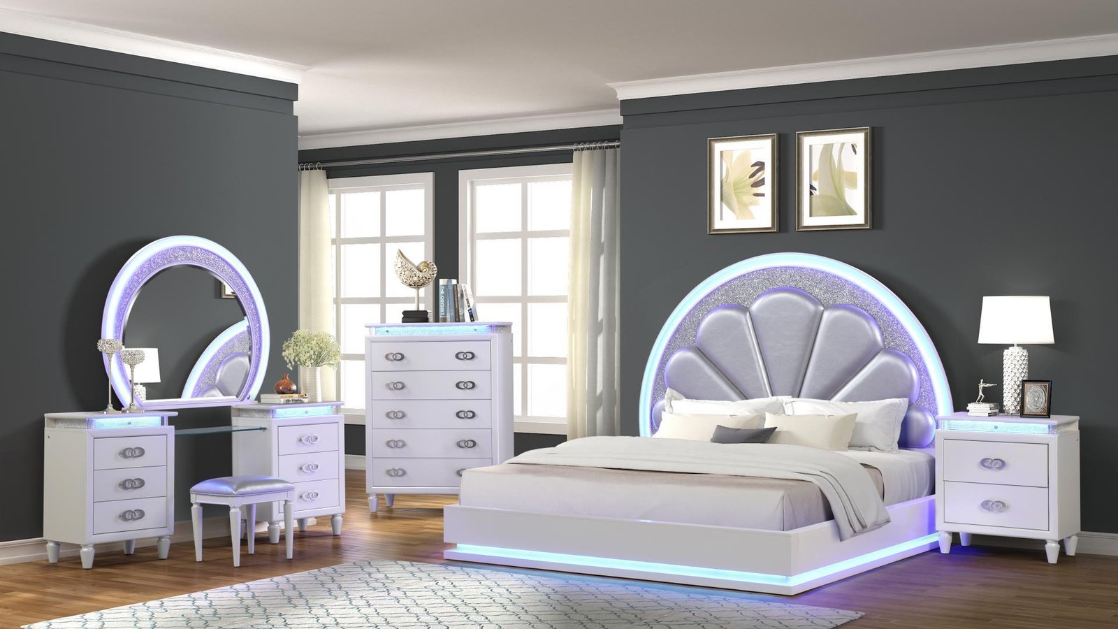 PERLA QUEEN 4 PC VANITY BEDROOM SET IN MILKY WHITE - Image 3