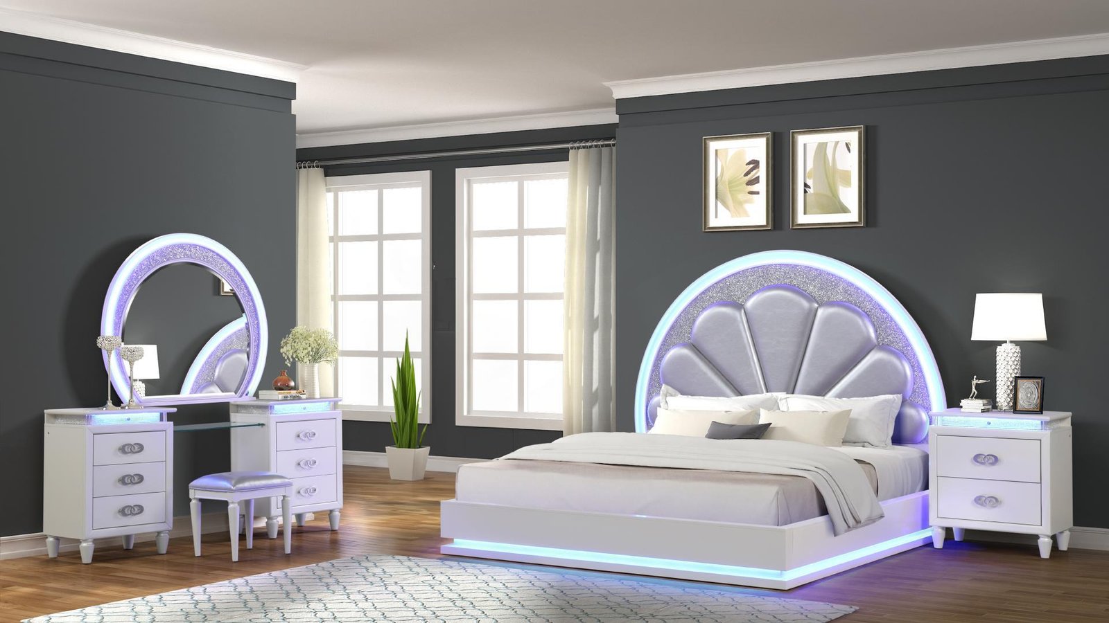PERLA QUEEN 4 PC VANITY BEDROOM SET IN MILKY WHITE - Image 2