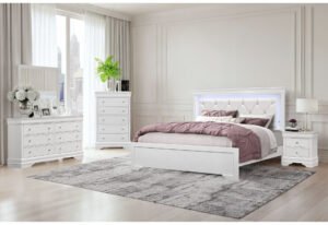 POMPEI METALLIC WHITE FULL BED GROUP WITH LED