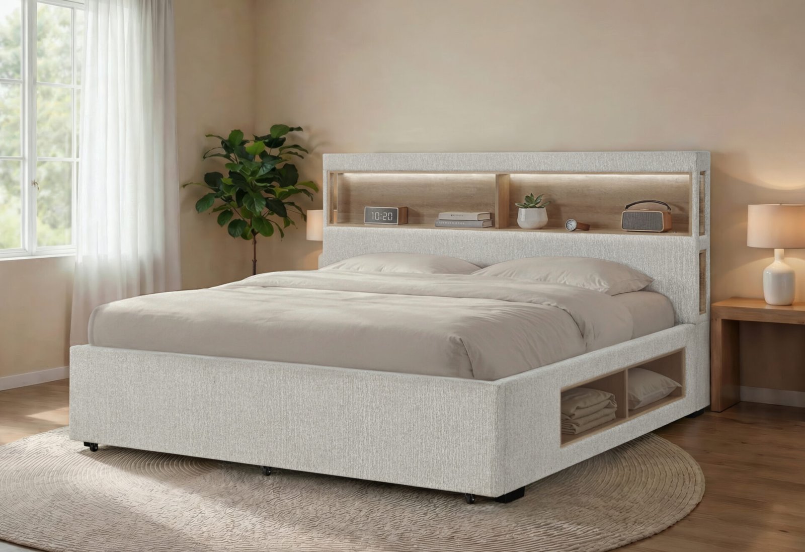SADIE BEIGE KING BED WITH STORAGE