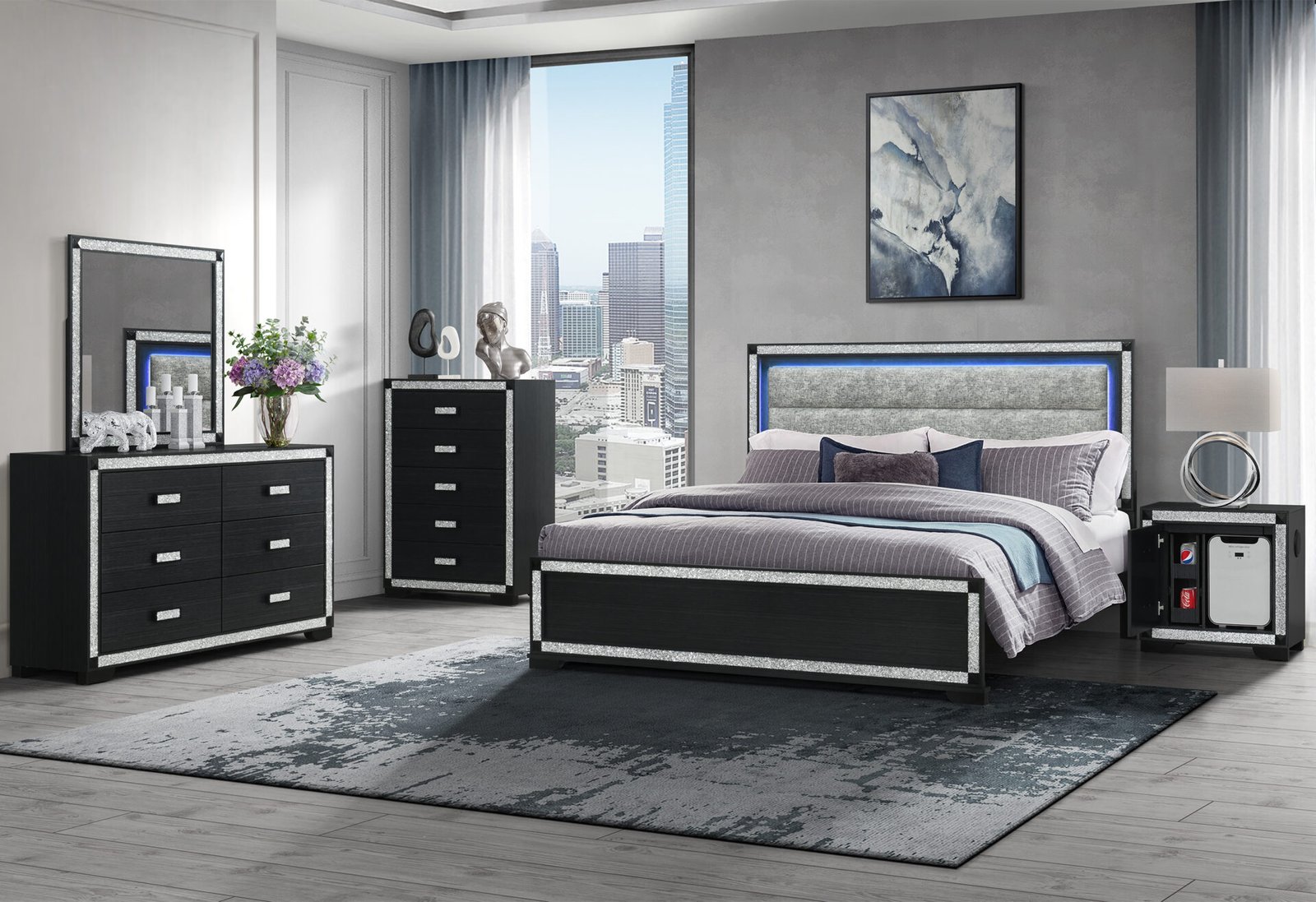 SOLEIL CHARCOAL QUEEN BED GROUP WITH COOLER AND SPEAKER