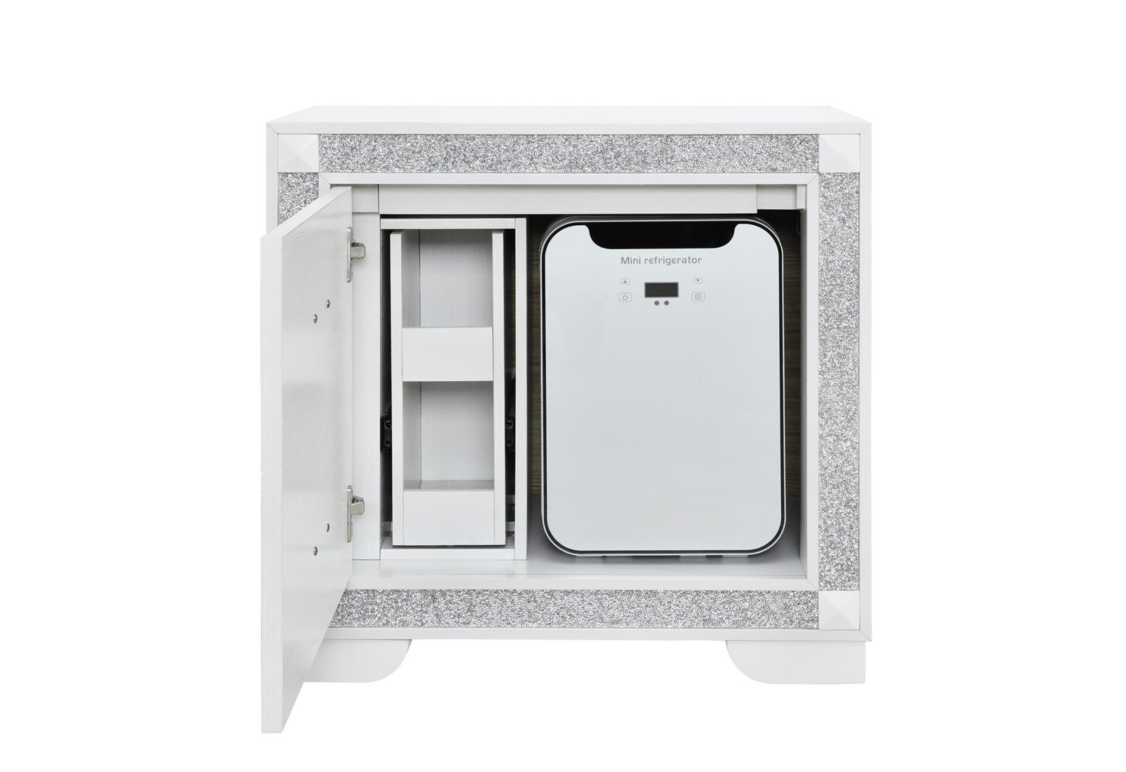 SOLEIL WHITE NIGHTSTAND WITH COOLER AND SPEAKER