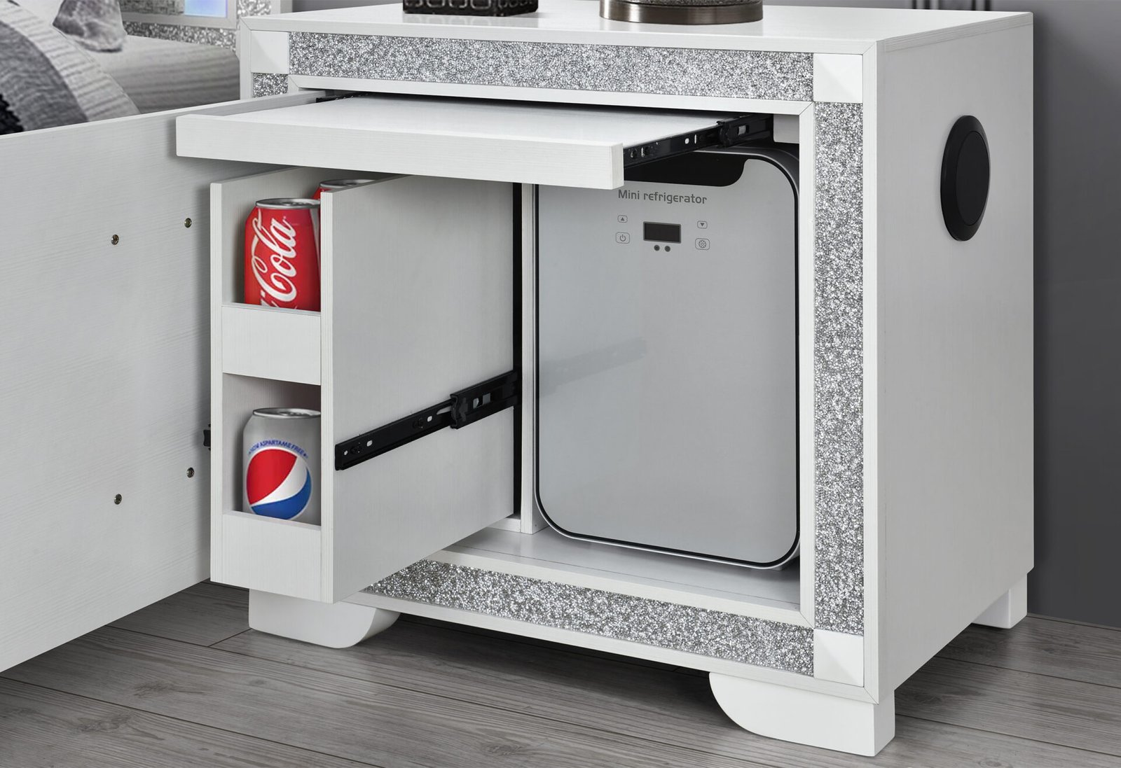 SOLEIL WHITE NIGHTSTAND WITH COOLER AND SPEAKER - Image 2
