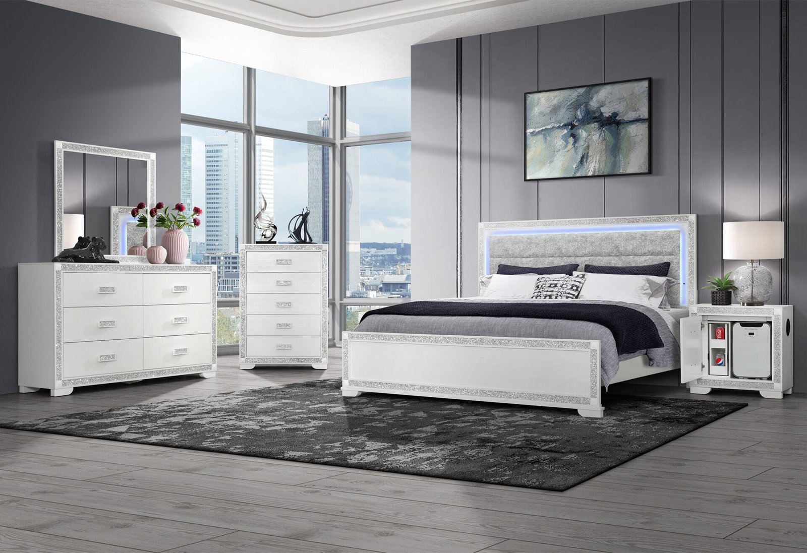 SOLEIL WHITE QUEEN BED GROUP WITH COOLER AND SPEAKER