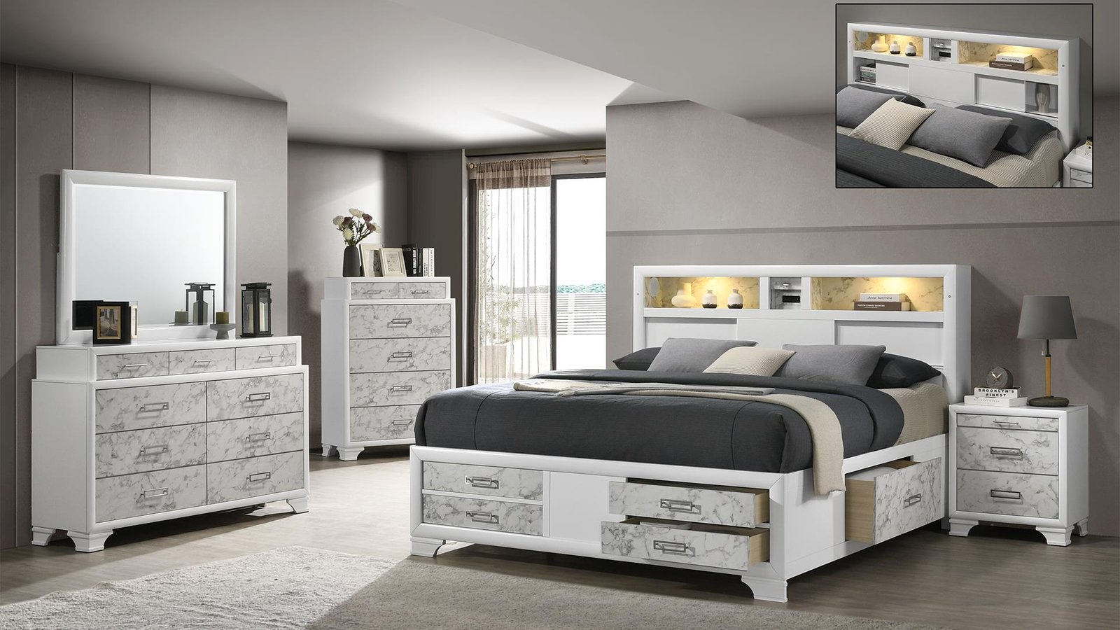 SOUL KING 4 PC BEDROOM SET IN WHITE