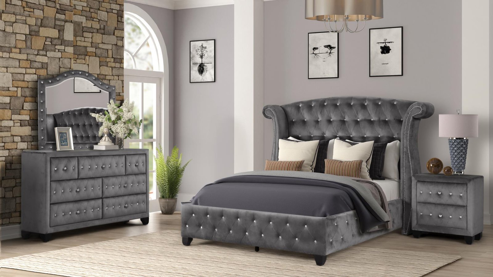 SOPHIA FULL 4 PC BEDROOM SET IN GRAY