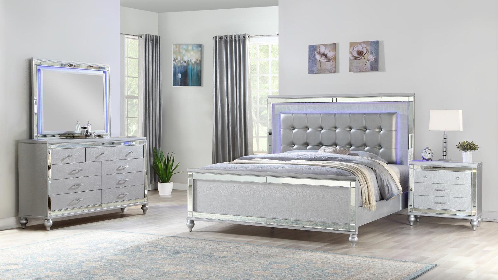 STERLING FULL 4 PC BEDROOM SET IN SILVER