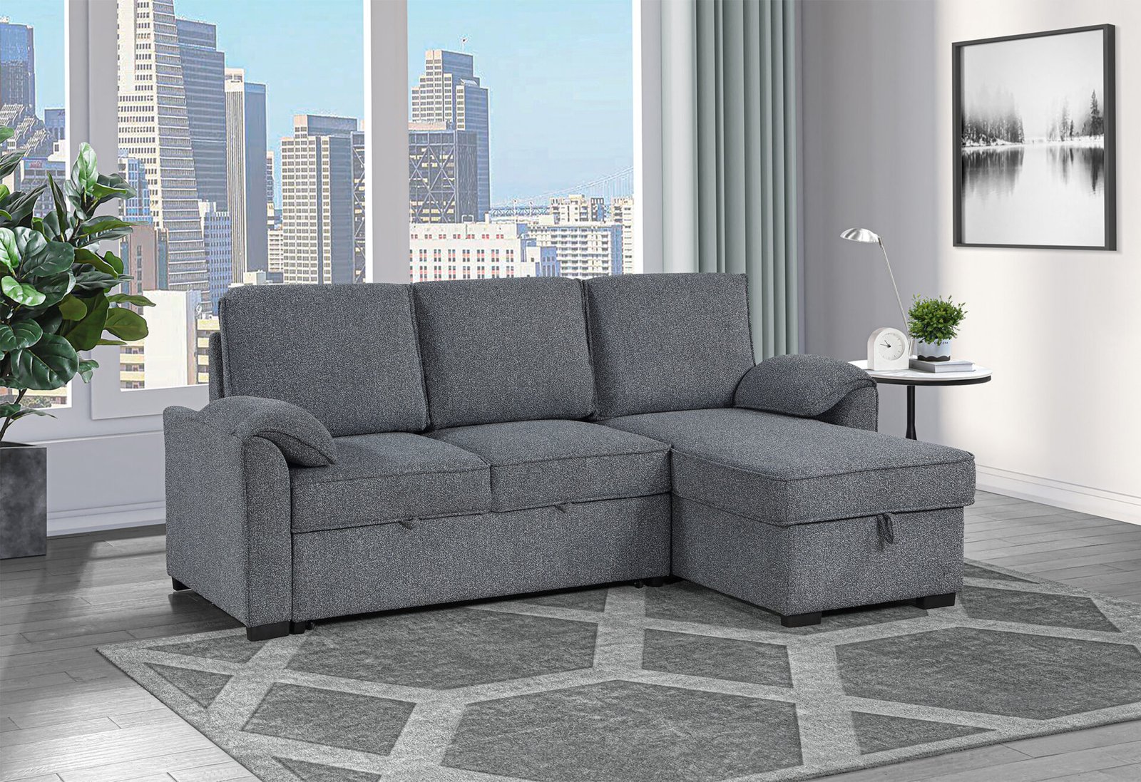 U0808 DARK GREY REVERSIBLE SOFA BED