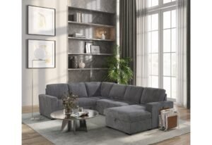U2660 GREY SECTIONAL W/PULL OUT SOFA BED
