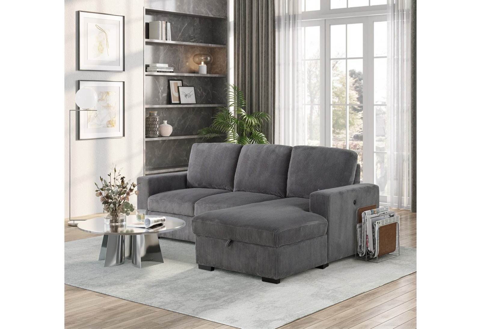 U2660 GREY L SOFA BED SECTIONAL WITHOUT PULLOUT