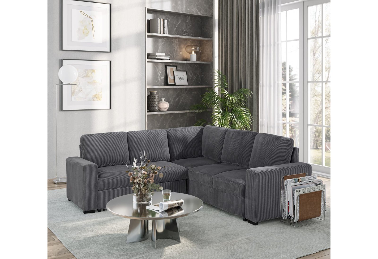 U2660 GREY SECTIONAL W/O CHAISE AND W/ PULLOUT SOFA BED - Image 2