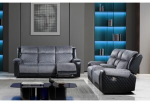 U5914 GREY/BLACK RECLINING SOFA/CONSOLE RECLINING LOVESEAT
