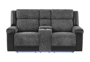 U5915 GREY/BLACK CONSOLE REC LOVESEAT W/IMMERSIVE SOUND & BLUE LED