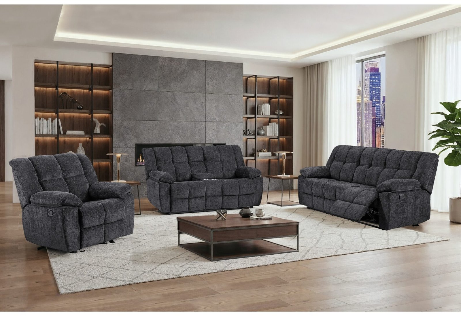 U6000 BLACK RECLINING SOFA/CONSOLE RECLINING LOVESEAT
