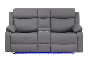 U6026 GREY PU 46A CONSOLE RECLINING LOVESEAT WITH LED AND SPEAKER