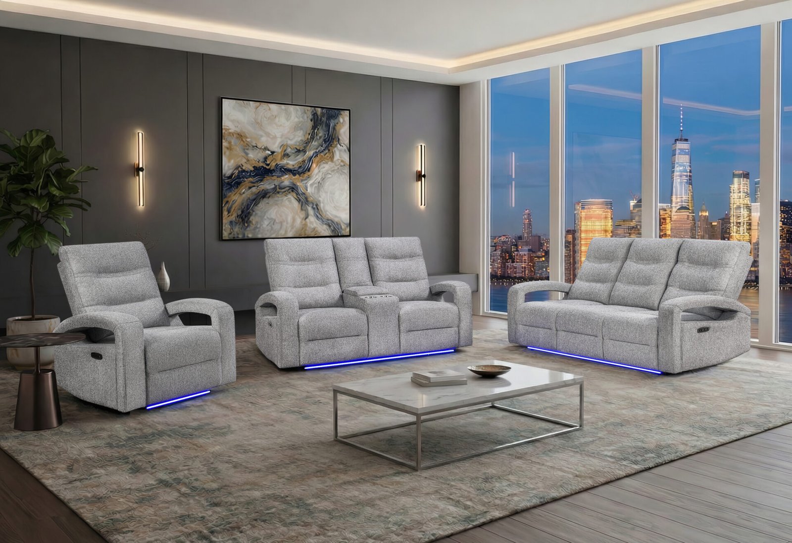 U6611 GREY 15 POWER RECLINING SOFA/POWER CONSOLE RECLINING LOVESEAT