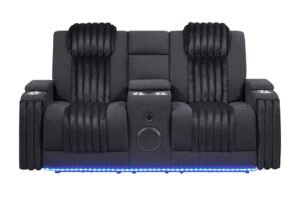 U8000 BLACK PWR CONSOLE REC LOVESEAT W/PHR, LED AND SPEAKER