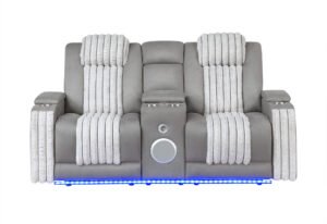 U8000 GREY PWR CONSOLE REC LOVESEAT W/PHR, LED AND SPEAKER