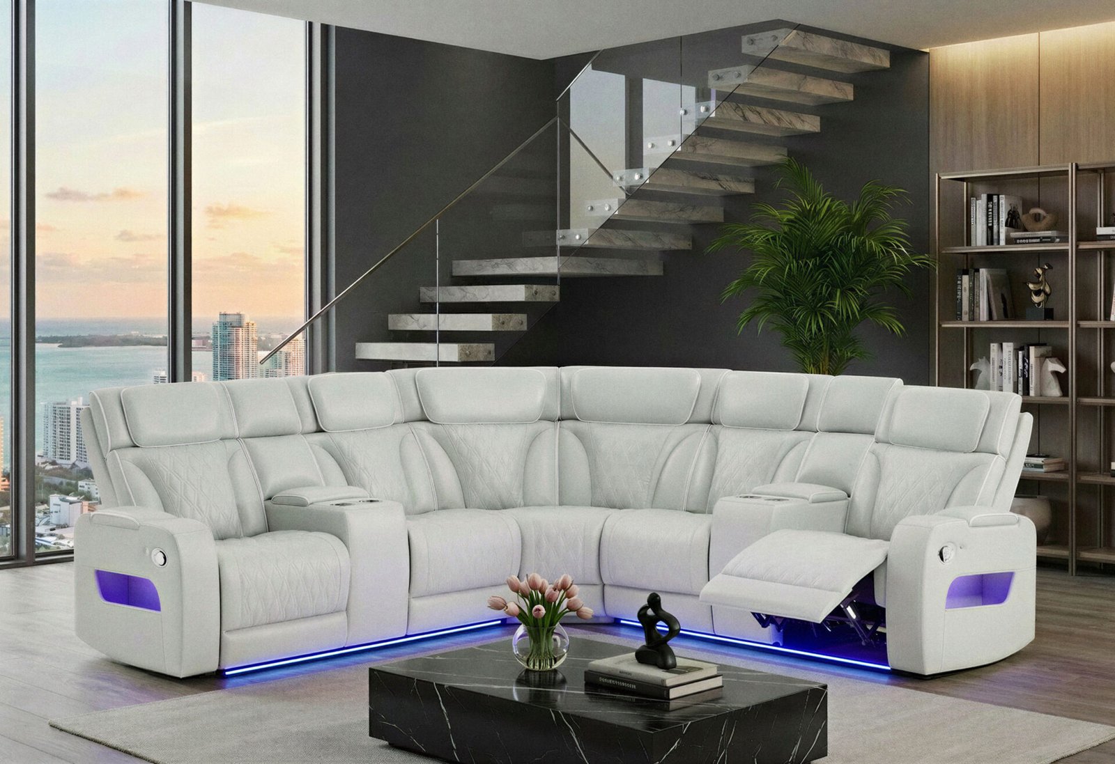 U8611 BLANCHE SILVER SECTIONAL WITH LED