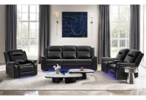 U8879 CHARCOAL PWR REC SOFA/PWR CON REC LOVESEAT W/LED & GL SS